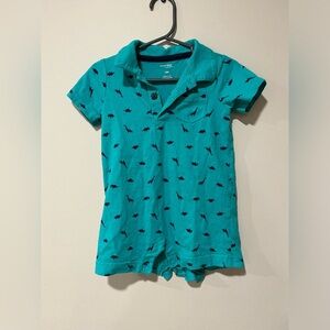 Teal Dinosaur Print Kids Polo Romper
